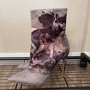 RARE Ibiza Last by Jeffery Campbell Wolf Print Ankle Boots 9